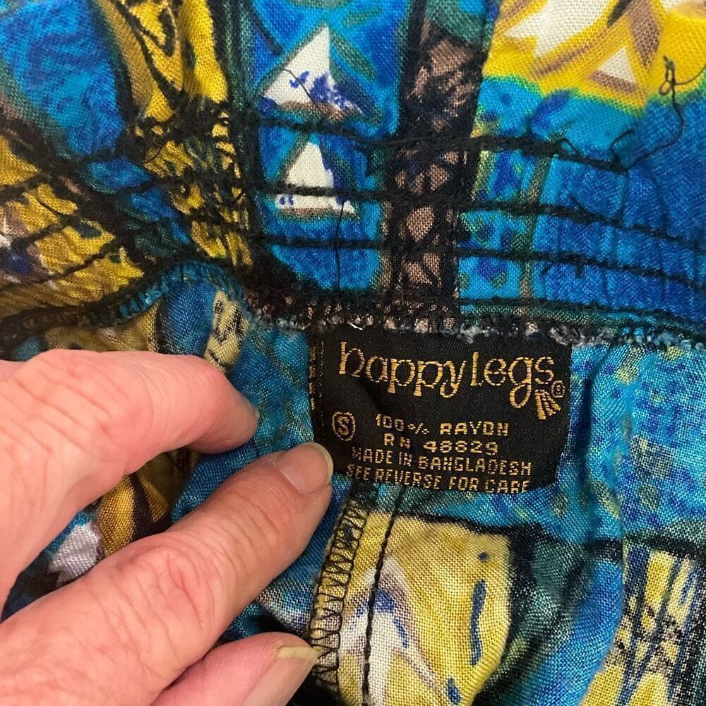 Happy Legs Womens Small Elastic Waist Pants Blue Abstract Print Hippie Pockets - Picture 6 of 8